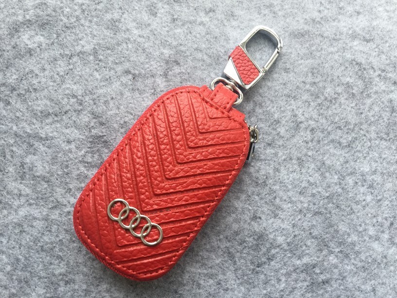アウディ キーケース スマートキーケース 自動車 カラビナ付き キーホルダー 収納 キーカバー キーリング キーチェーン レッド拍卖