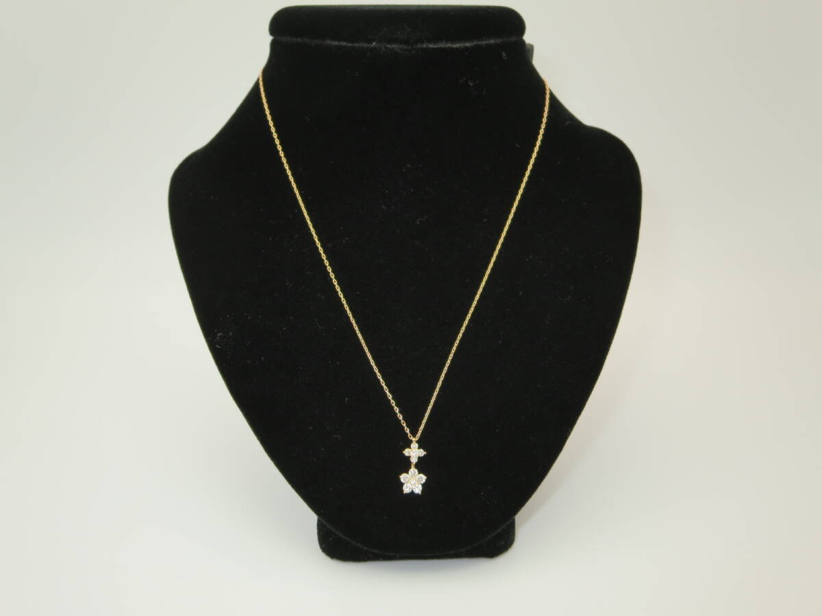 ☆ ポンテヴェッキオ 750(K18PG) ダイヤ 0.17 約36.0/39.5cm位 約1.3g位 中古 ネックレス ☆②S拍卖