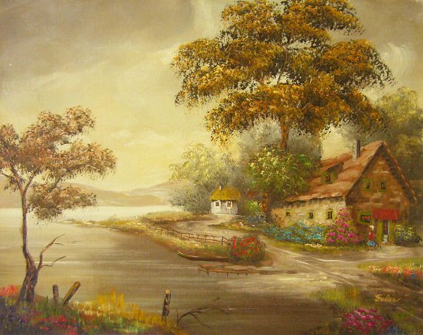 ヨーロッパ絵画 肉筆油絵 (額縁付きで納品対応可) サイズF6号 イエラー作 「風景」拍卖