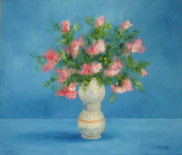 ヨーロッパ絵画 肉筆油絵 (額縁付きで納品対応可) サイズF10号サイズ サツルニ作 「花瓶の花束」拍卖