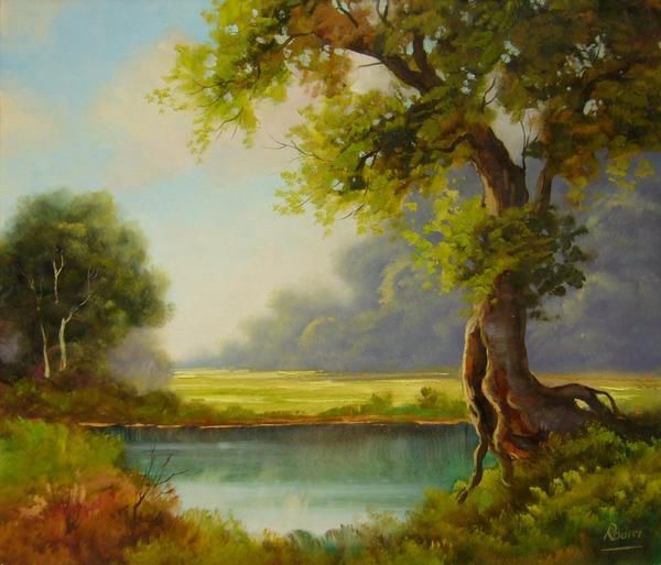 ヨーロッパ絵画 肉筆油絵 (額縁付きで納品対応可) サイズF10号サイズ ラディシー作 「陽だまり」拍卖