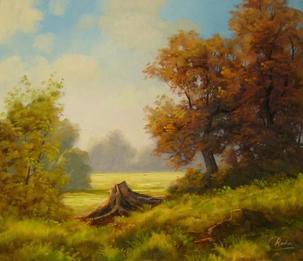 ヨーロッパ絵画 肉筆油絵 (額縁付きで納品対応可) サイズF10号サイズ ラディシー作 「草原」拍卖