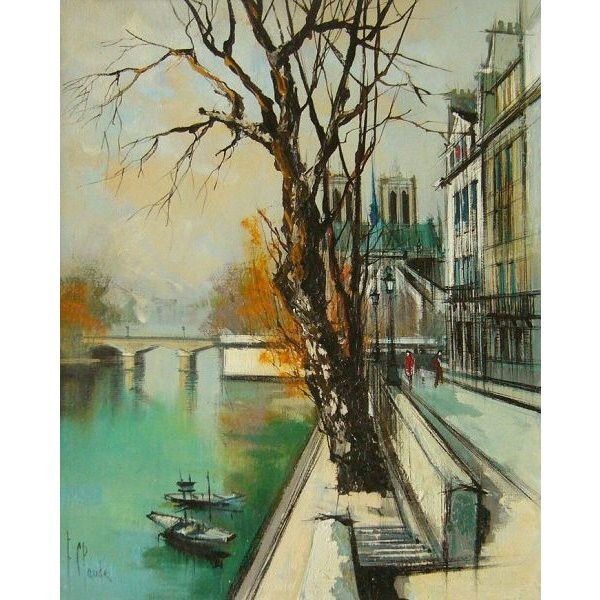 ヨーロッパ絵画 肉筆油絵 (額縁付きで納品対応可) サイズF6号 クラウデ作 「セーヌ河」拍卖