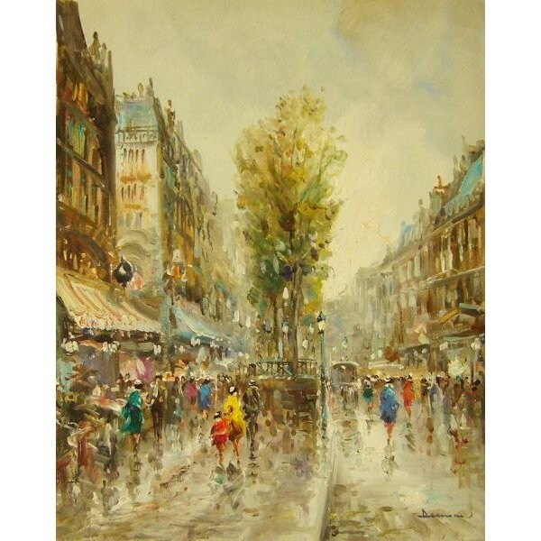 ヨーロッパ絵画 肉筆油絵 (額縁付きで納品対応可) サイズF6号 ディモニ作 「パリの街角」拍卖