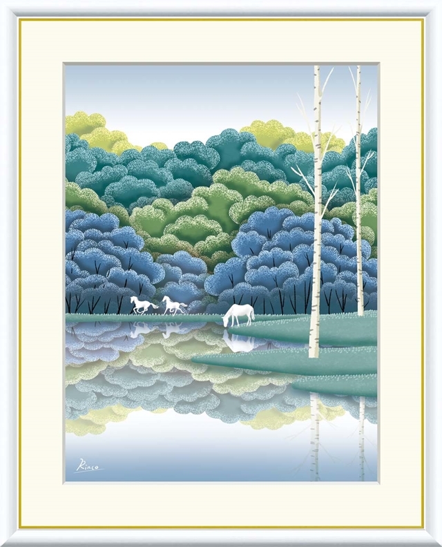 高精細デジタル額装版画 現代アート Rinko 森と湖のある風景 竹内凛子 (たけうち りんこ) 「 湖畔黎明 」 サイズ F6号拍卖