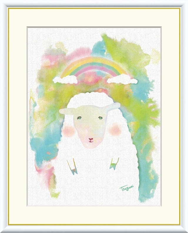 高精細デジタル額装版画 現代アート Tsugumi 癒しの動物たち 木下 つぐみ (きのした つぐみ) 「 ひつじ 」 サイズ F8号拍卖