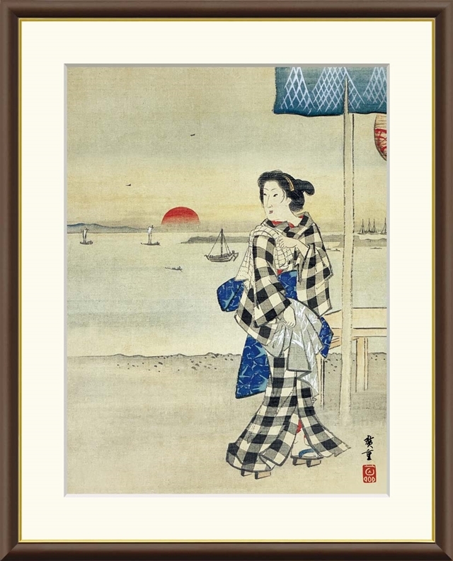 高精細デジタル額装版画 日本の名画 歌川広重 (うたがわ ひろしげ) 「 高輪茶屋美人図 」 サイズ F6号拍卖