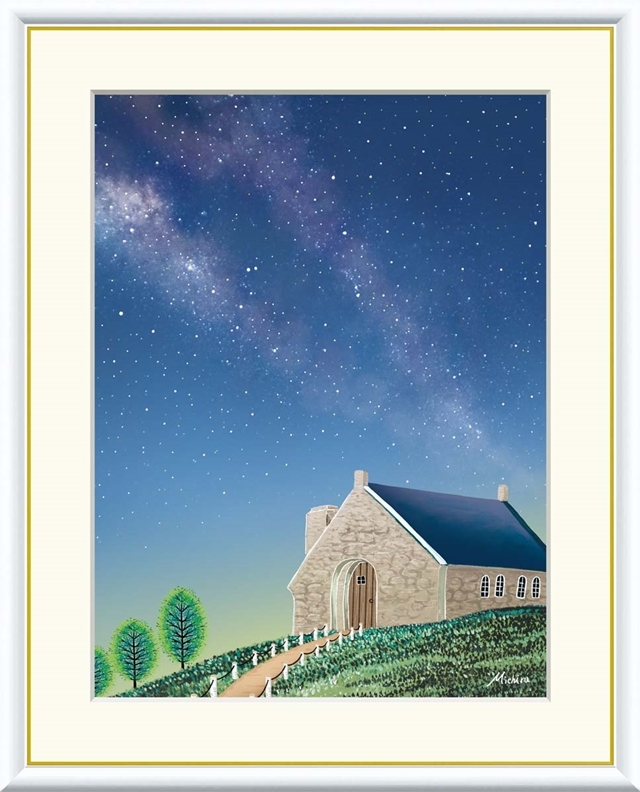 高精細デジタル額装版画 現代アート Michiru やすらぎの夜景 田口みちる (たぐち みちる) 「 テカポ湖の星空 」 サイズ F4号拍卖