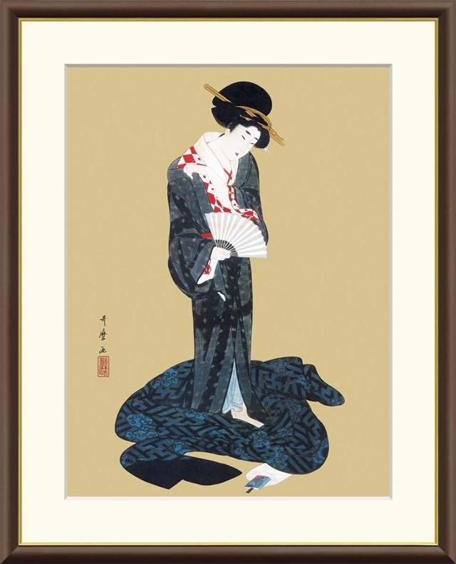 高精細デジタル額装版画 日本の名画 喜多川歌麿 (きたがわ うたまろ) 「 更衣美人図 」 サイズ F4号拍卖