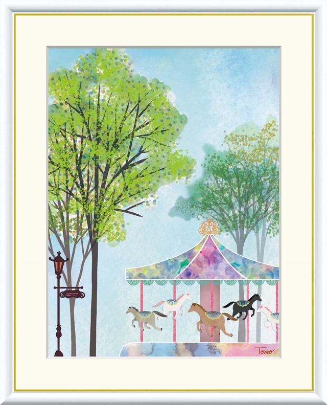 高精細デジタル額装版画 現代アート Tomohiro 街路樹のある風景 横田友広 (よこた ともひろ) 「 メリーゴーランド 」 サイズ F6号拍卖