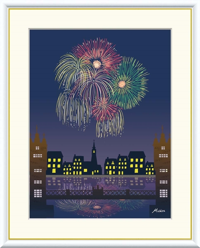 高精細デジタル額装版画 現代アート Michiru やすらぎの夜景 田口みちる (たぐち みちる) 「 花火 」 サイズ F8号拍卖