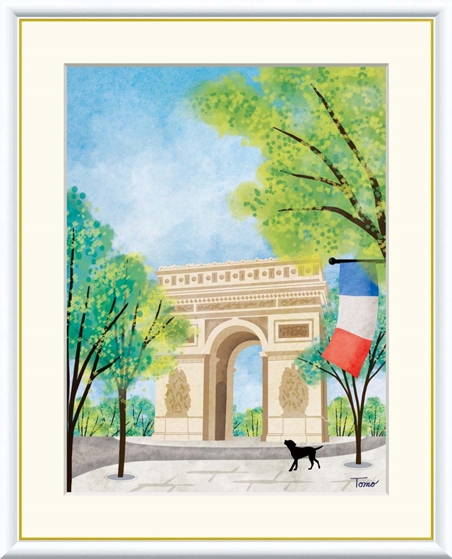 高精細デジタル額装版画 現代アート Tomohiro 街路樹のある風景 横田友広 (よこた ともひろ) 「 凱旋門 」 サイズ F6号拍卖