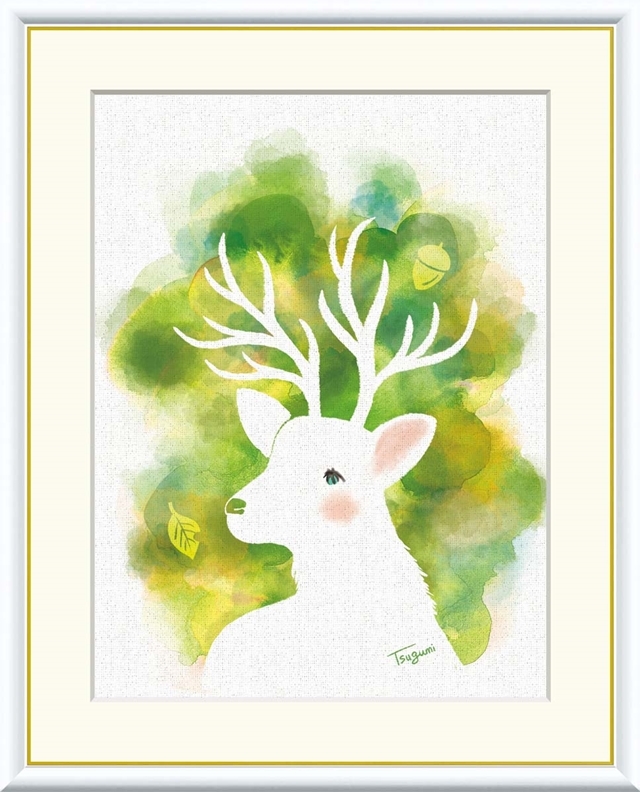 高精細デジタル額装版画 現代アート Tsugumi 癒しの動物たち 木下 つぐみ (きのした つぐみ) 「 しか 」 サイズ F6号拍卖