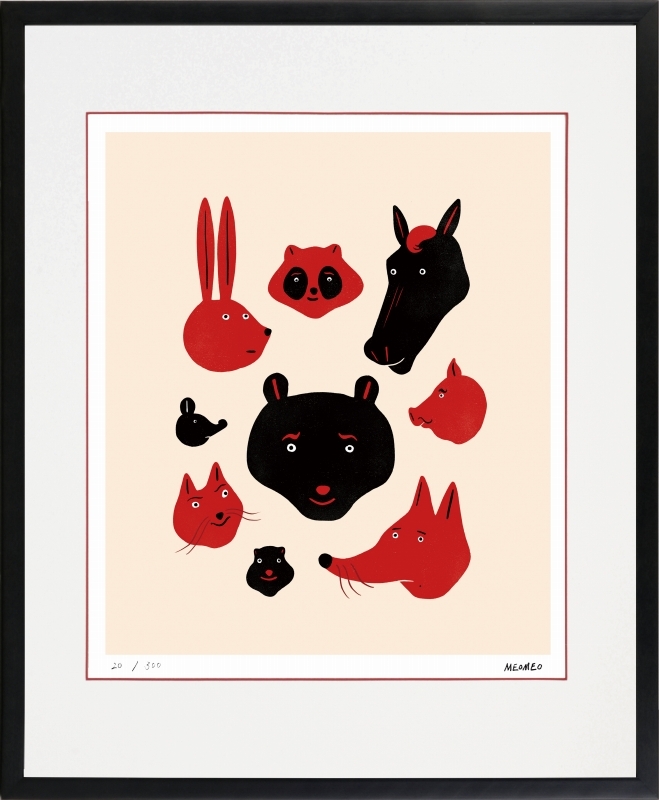 ジークレー版画 額装絵画 MEOMEO 「9匹の顔」 四ッ切拍卖