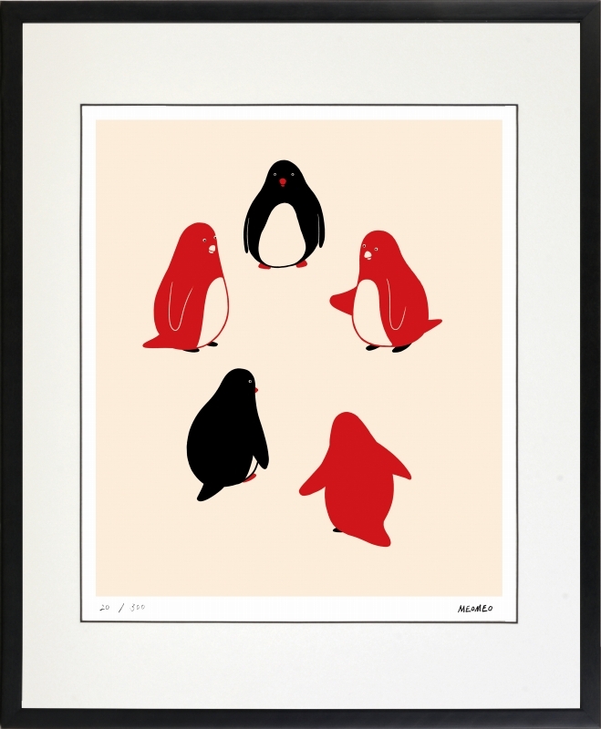 ジークレー版画 額装絵画 MEOMEO 「久しぶりの会合」 四ッ切拍卖