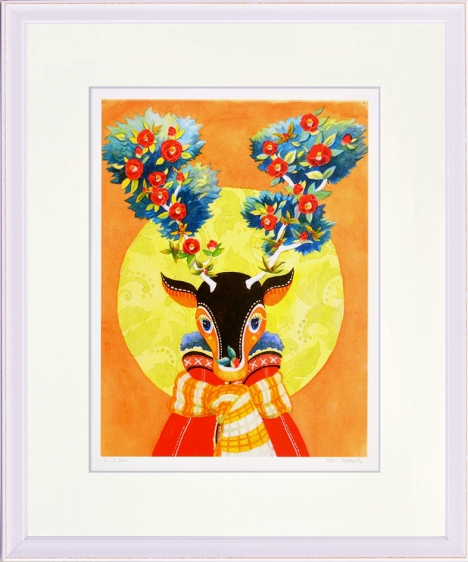 ジークレー版画 額装絵画 堀 乃布子 「カシオとツバキ」 四ッ切拍卖