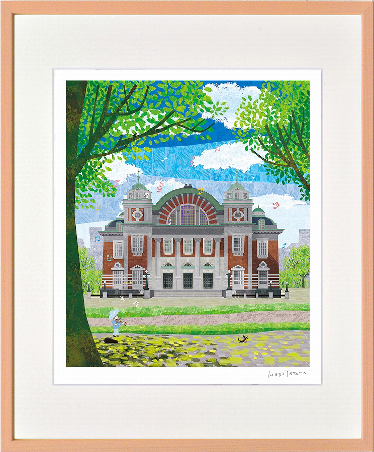 ジークレー版画 額装絵画 はりたつお作 「大阪中央公会堂」 四ッ切拍卖