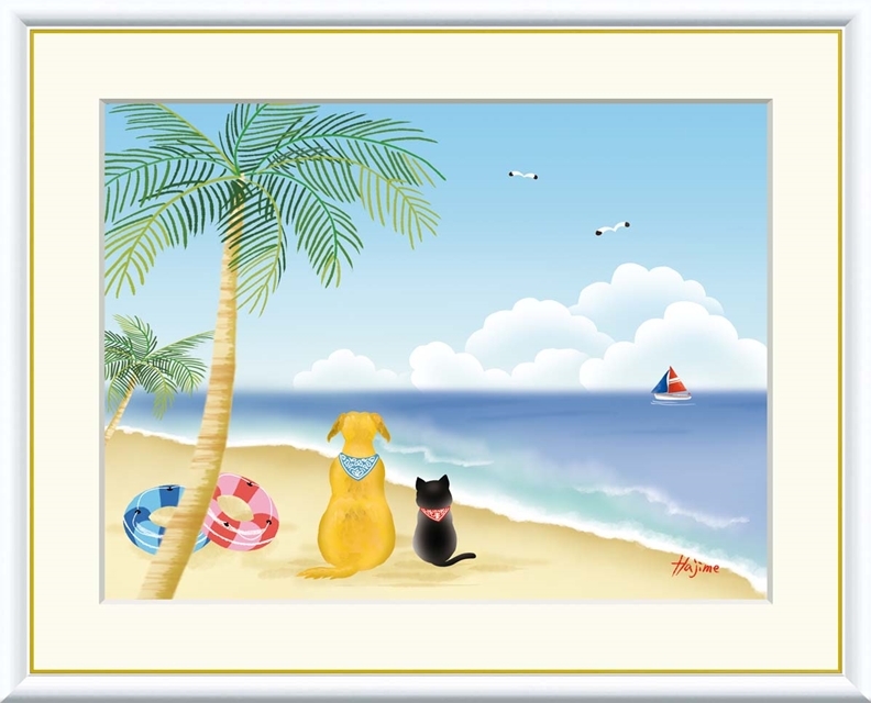 高精細デジタル額装版画 現代アート Hajime のどかな風景 喜多 一 (きた はじめ) 「 憩いの海辺 」 サイズ F8号拍卖