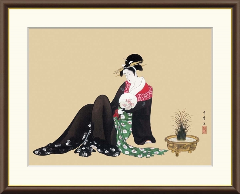 高精細デジタル額装版画 日本の名画 喜多川歌麿 (きたがわ うたまろ) 「 納涼美人図 」 サイズ F6号拍卖