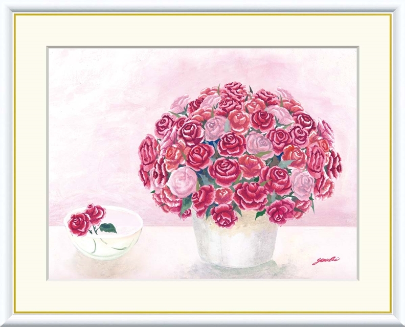 高精細デジタル額装版画 現代アート Youbi しあわせのブーケ 洋美 (ようび) 「 華麗なピンクのブーケ 」 サイズ F6号拍卖