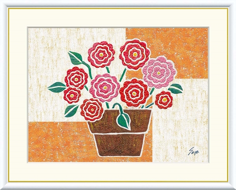 高精細デジタル額装版画 現代アート Saya ポップフラワー 佐藤 沙耶 (さとう さや) 「 バラ 」 サイズ F4号拍卖