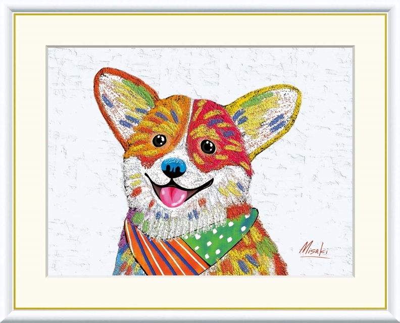 高精細デジタル額装版画 現代アート Misaki 楽しい仲間たち 山口 美咲 (やまぐち みさき) 「 コーギー 」 サイズ F4号拍卖