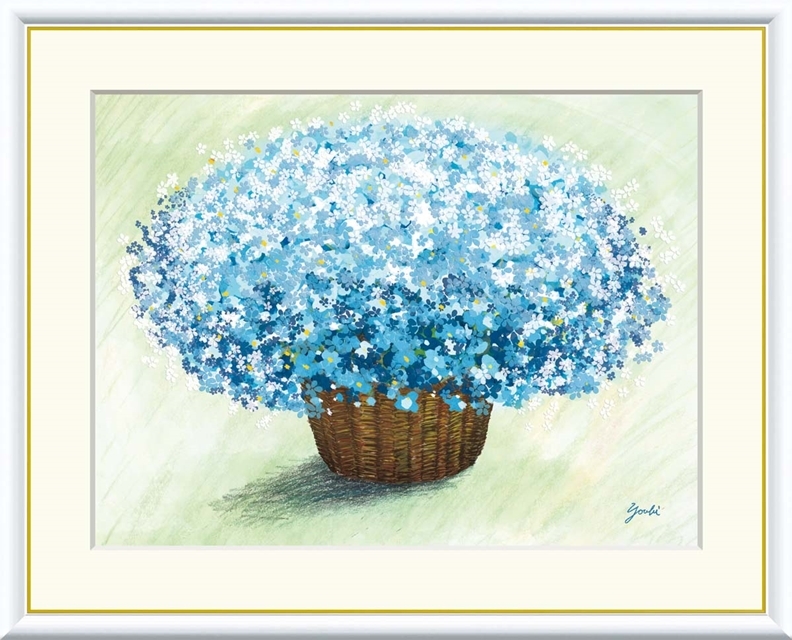 高精細デジタル額装版画 現代アート Youbi しあわせのブーケ 洋美 (ようび) 「 爽やかなブルーのブーケ 」 サイズ F6号拍卖