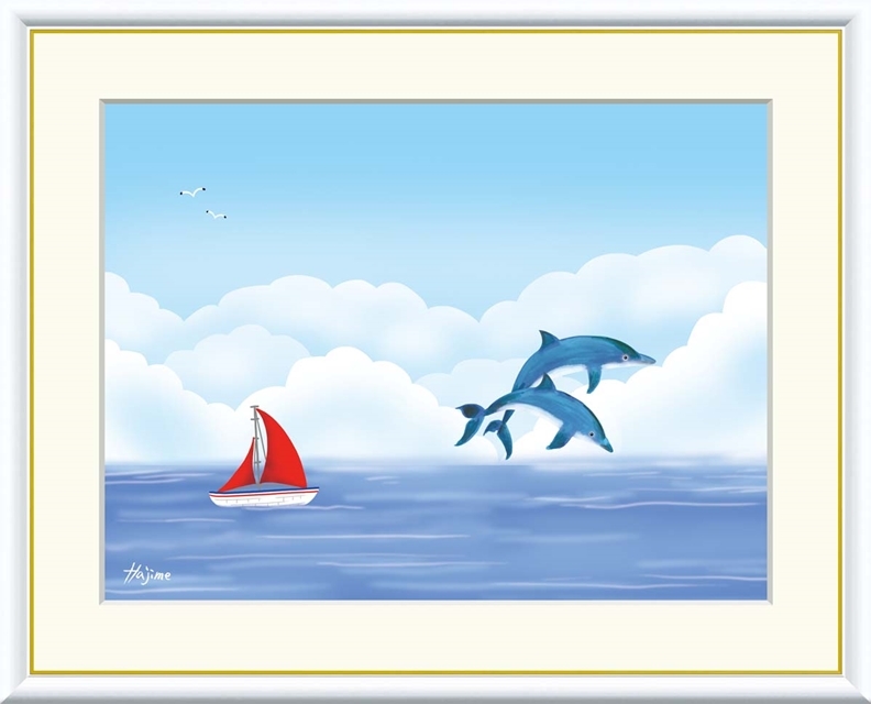 高精細デジタル額装版画 現代アート Hajime のどかな風景 喜多 一 (きた はじめ) 「 イルカ 」 サイズ F4号拍卖