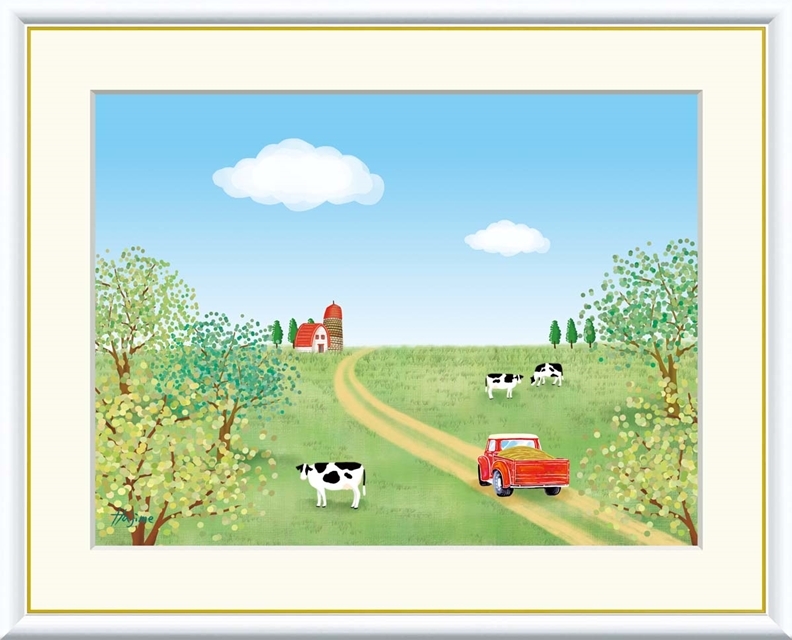 高精細デジタル額装版画 現代アート Hajime のどかな風景 喜多 一 (きた はじめ) 「 牧場 」 サイズ F8号拍卖
