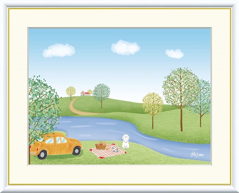 高精細デジタル額装版画 現代アート Hajime のどかな風景 喜多 一 (きた はじめ) 「 ピクニック 」 サイズ F4号拍卖
