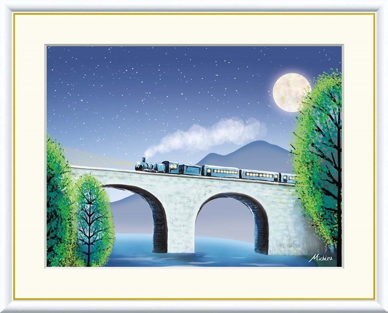 高精細デジタル額装版画 現代アート Michiru やすらぎの夜景 田口みちる (たぐち みちる) 「 眼鏡橋 」 サイズ F4号拍卖