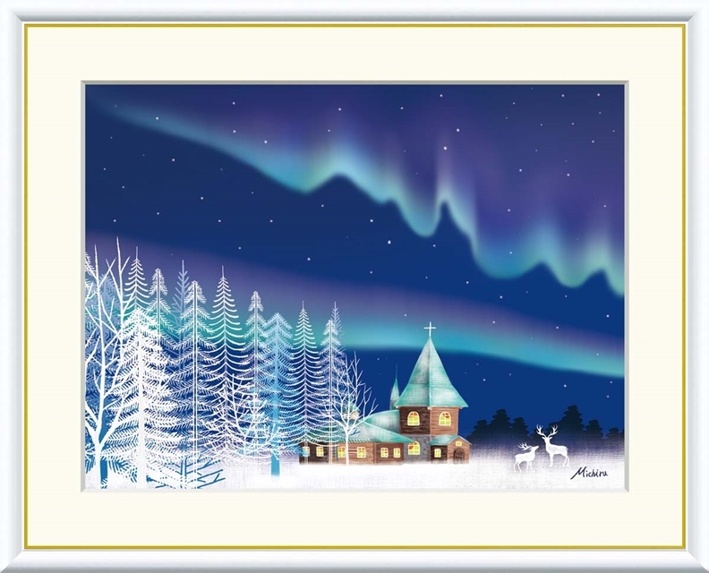 高精細デジタル額装版画 現代アート Michiru やすらぎの夜景 田口みちる (たぐち みちる) 「 オーロラ 」 サイズ F4号拍卖