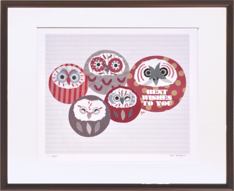 ジークレー版画 額装絵画 米澤彩 「だるまふくろう」 四ッ切拍卖