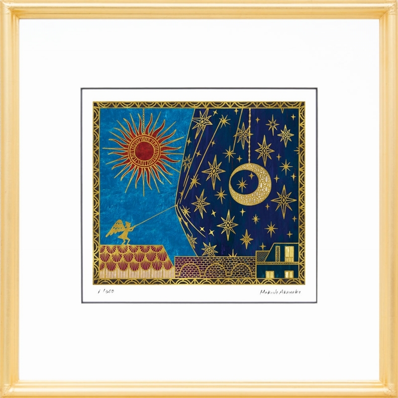 ジークレー版画 額装絵画 荒巻まりの 「夜と昼の管理人」 300角拍卖