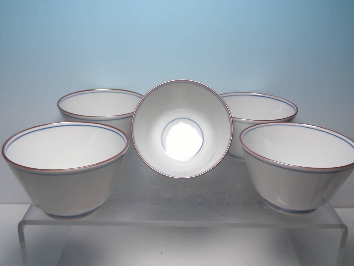 ☆お料理屋さんの器 高木岩華 染付 向付 五客 汲出し碗/茶懐石/割烹/日本料理拍卖