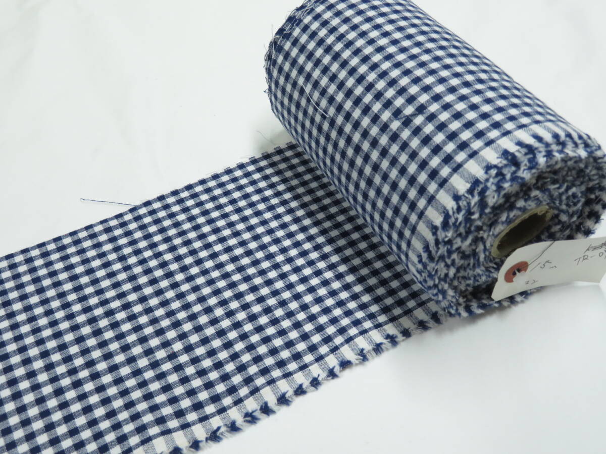 はぎれロール (TR-04) ギンガム チェック 紺色 紺 約12㎝幅×約15m 布 生地 布地 布草履 カルトナージュ 安い 大反 ハギレロール 激安拍卖