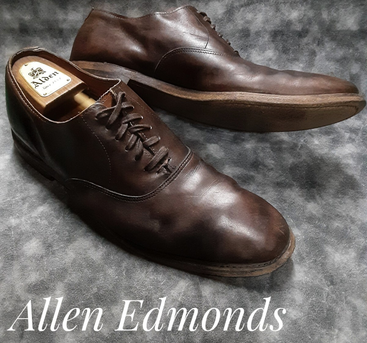 最値!希少ヴィンテージ旧モデル!名作カーリーシリーズ!アレン・エドモンズ高級レザー ドレス シューズ!希少ビターブラウン!茶色 28cm拍卖