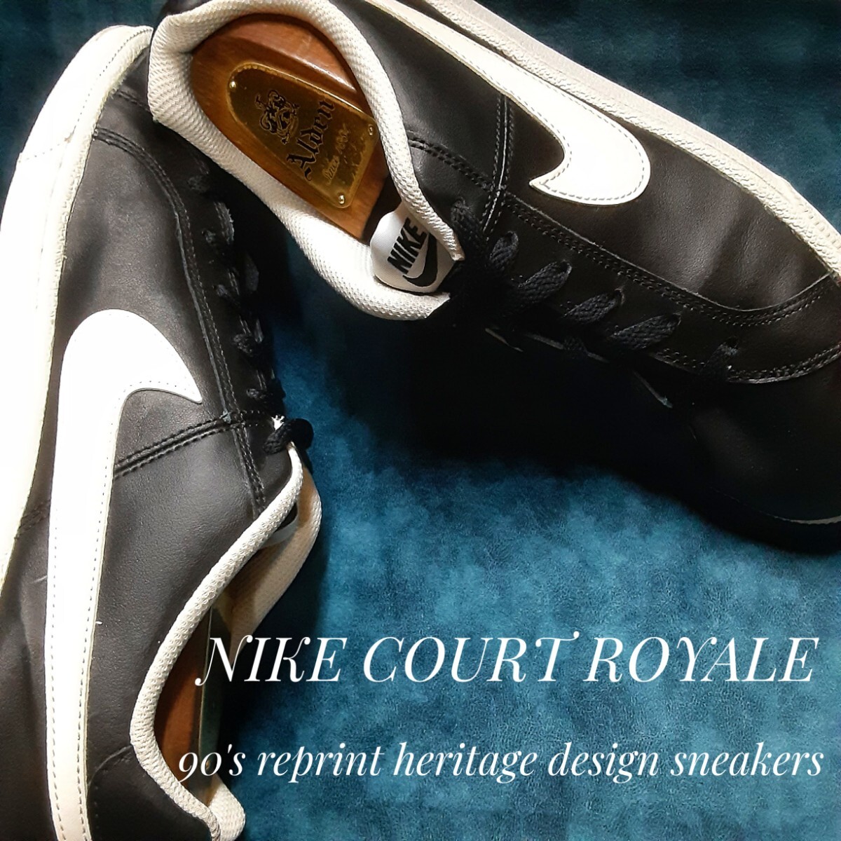 最値!17年製!90's復刻ヘリテージデザイン!名作オレオブラック!ナイキ コートロイヤル高級シンセティックレザー スニーカー!黒白 26cm拍卖