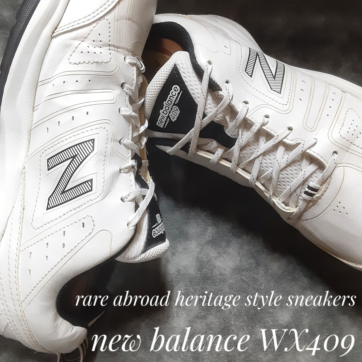最値!良品!希少海外ヘリテージスタイル!完売プレミアムホワイト!ニューバランス WX409高級シンセレザー スニーカー!ホワイト!白紺色 27cm拍卖