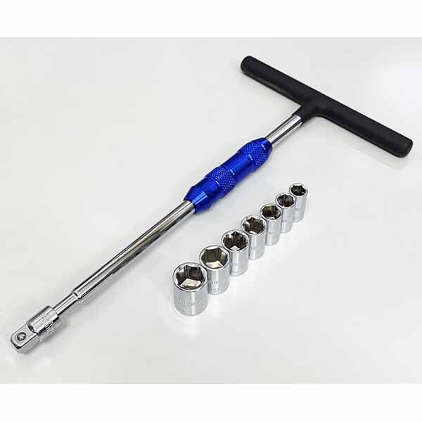 T型スライドハンドル 1/4差込角 早回し対応 + 変換アダプター付属 + 7pcソケットセット(8~14mm)3/8対応可 T351拍卖