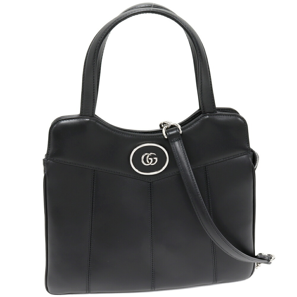 グッチ ショルダーバッグ プチGG ショッピングバッグ スモール カーフ 黒 2WAY 745918拍卖