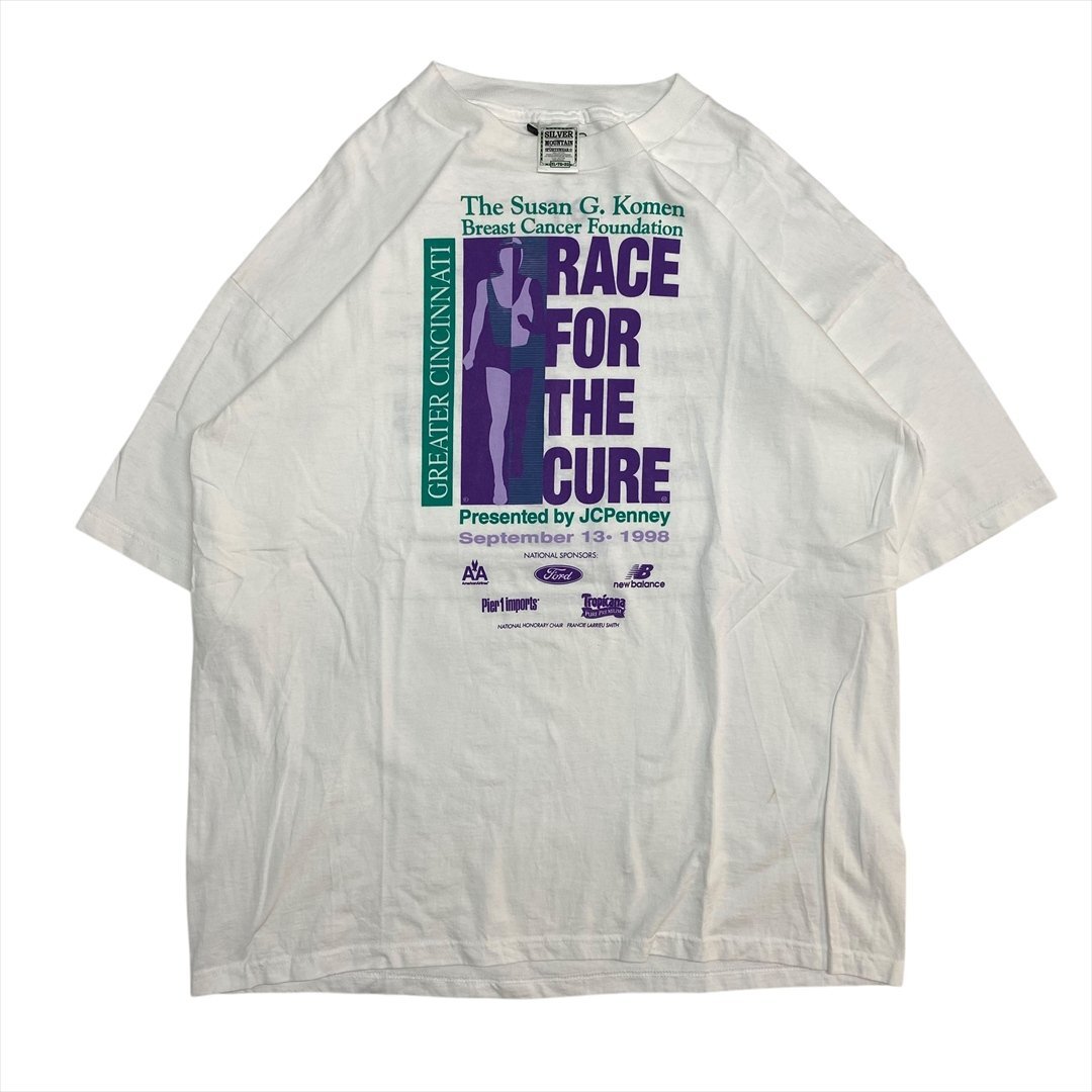 90s Vintage チャリティー マラソン RACE FOR THE CURE Tシャツ 半袖 ホワイト 古着 メンズ XL 乳がん財団 Susan G. Komen ヴィンテージ拍卖