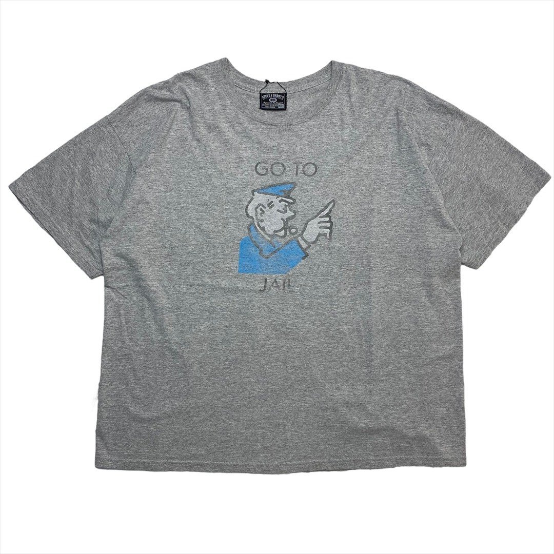 00s Vintage STEVE & BARRY'S GO TO JAIL プリント ロゴ Tシャツ 半袖 グレー 古着 メンズ XXL ビッグサイズ おもしろ ヴィンテージ拍卖
