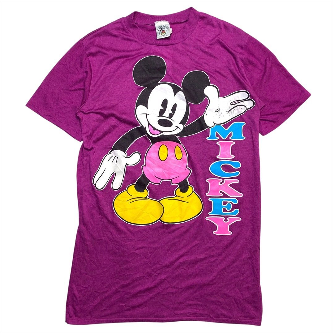 90s Vintage ディズニー MICKEY MOUSE ミッキーマウス Tシャツ 半袖 パープル Disney 古着 メンズ L キャラクター プリント ヴィンテージ拍卖