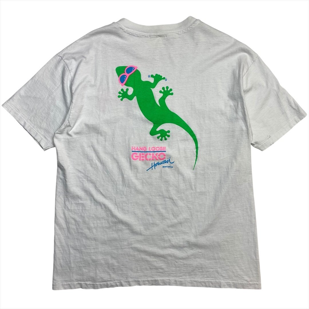 80s-90s Vintage Hanes ヘインズ Hang Loose GECKO Hawaii ヤモリ ハワイ ロゴ Tシャツ 半袖 ホワイト 古着 メンズ XL USA製 ヴィンテージ拍卖
