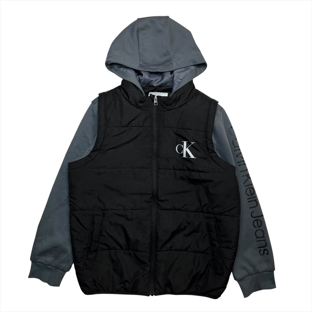 Vintage カルバンクライン レイヤード ベスト スウェット パーカー ブラック Calvin Klein 古着 レディース L スエット ヴィンテージ拍卖