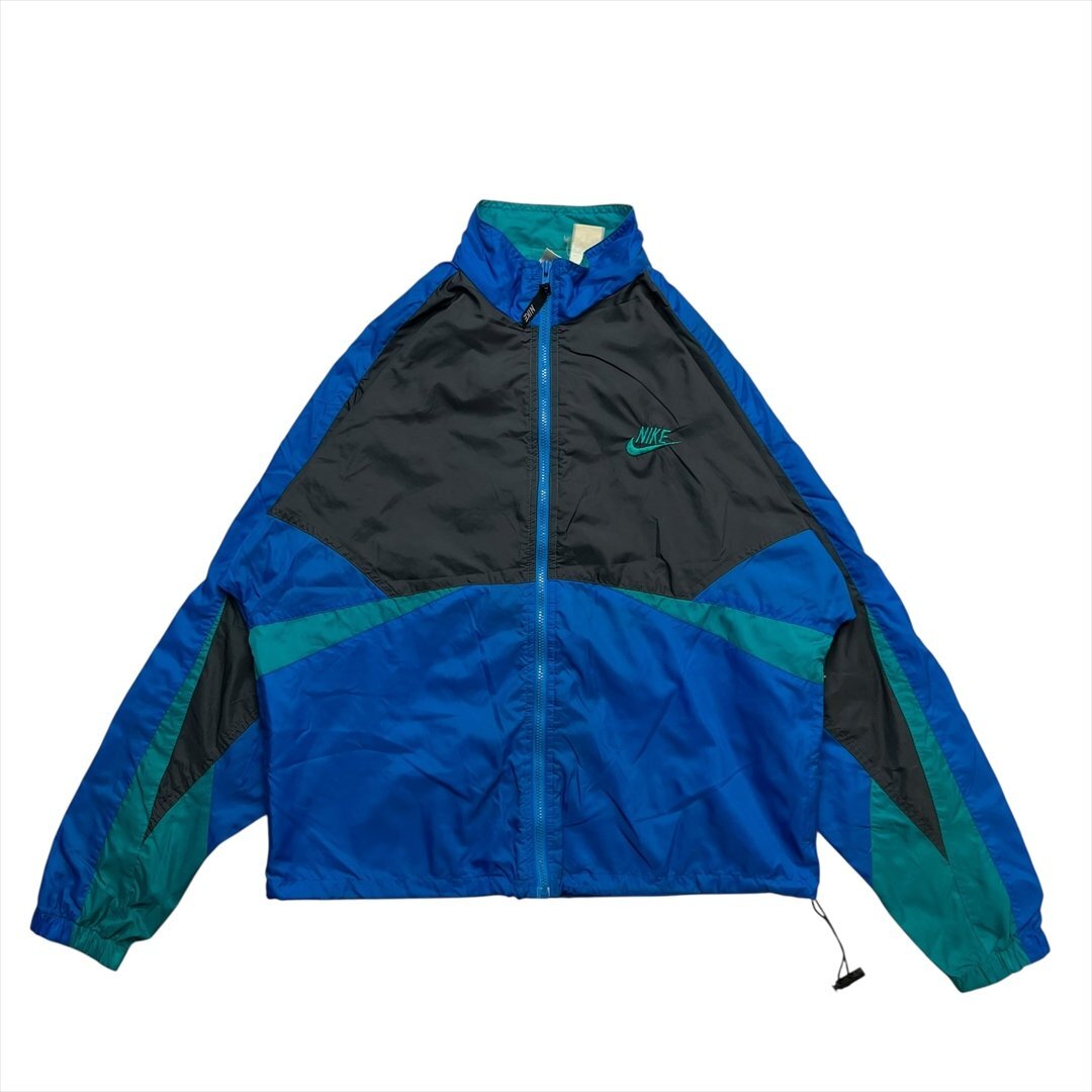 90s Vintage 銀タグ ナイキ クレイジーカラー ナイロン ジャケット ブルー NIKE 古着 メンズ FREE ウインドブレーカー ヴィンテージ拍卖