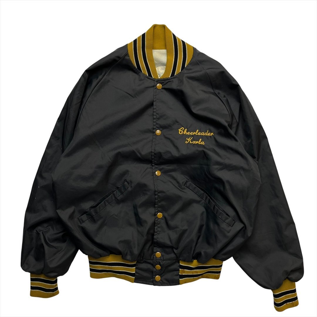 70s-80s Vintage DeLONG デロング ナイロン スタジアム ジャケット ブラック 古着 メンズ M USA製 スタジャン ヴィンテージ ビンテージ拍卖