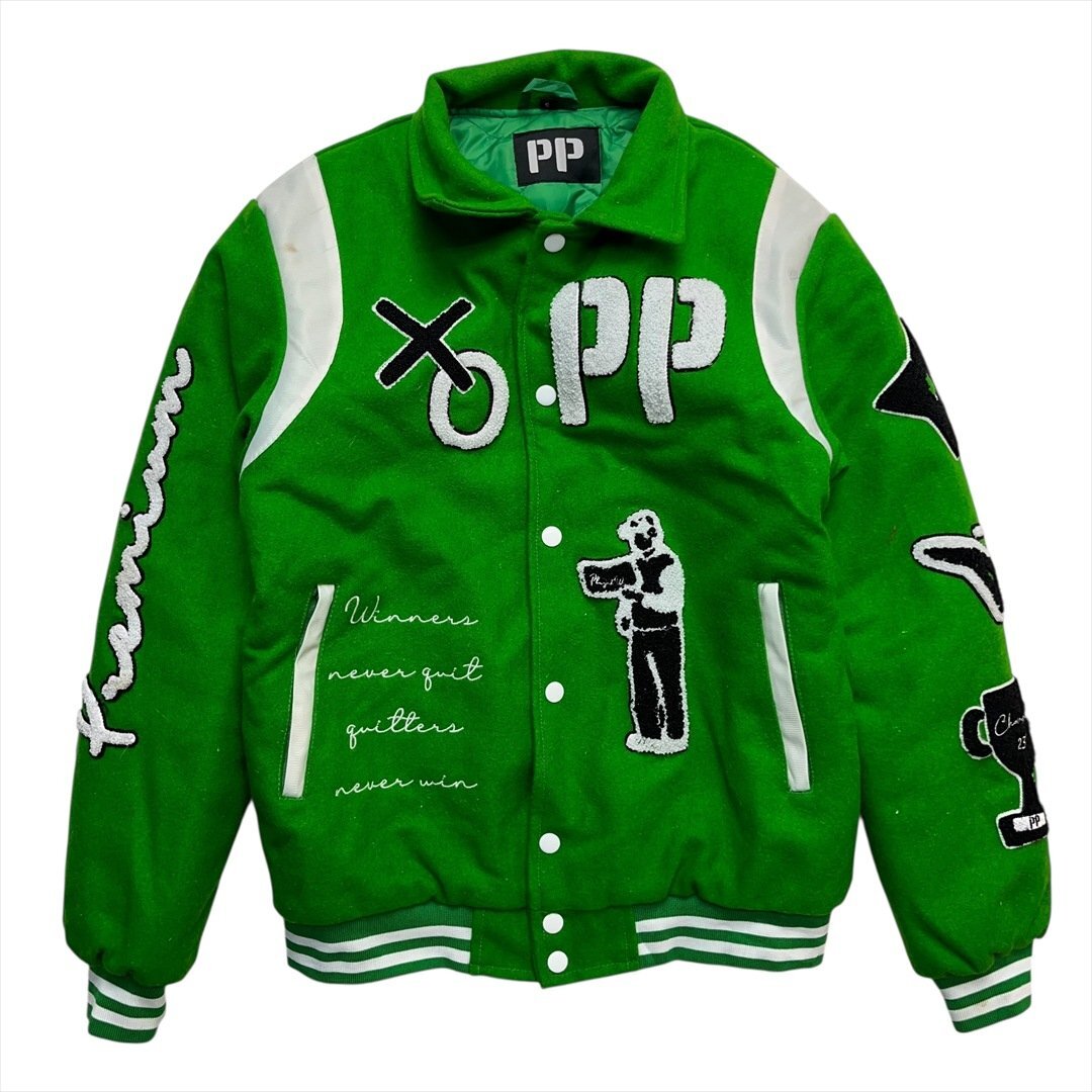 Vintage Playmaker Premium バーシティ ジャケット グリーン 古着 メンズ S 裏地 キルティング スタジャン ヴィンテージ ビンテージ拍卖