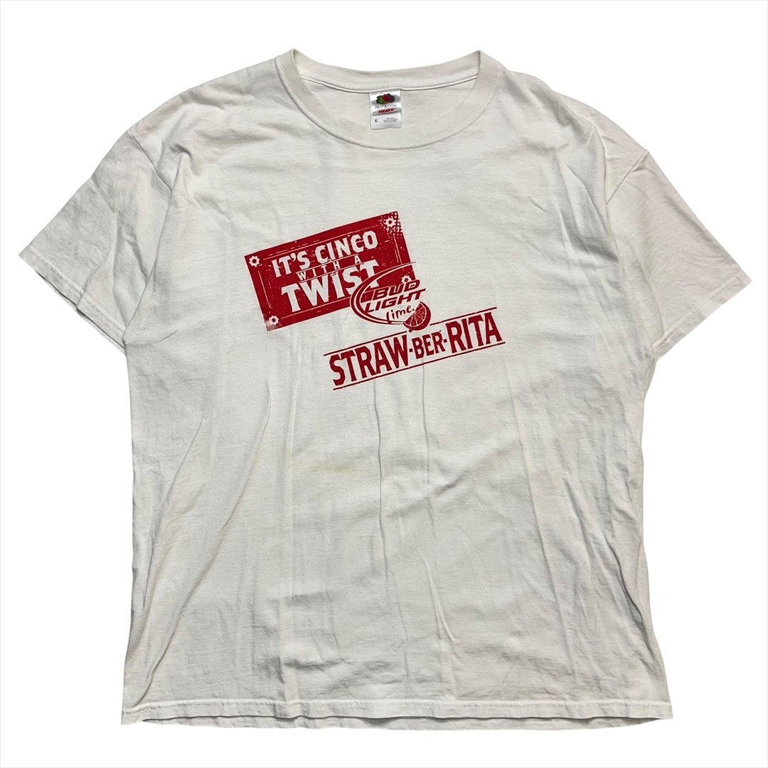 Vintage 00s フルーツオブザルーム Bud Light Lime ロゴ Tシャツ 半袖 ホワイト FRUIT OF THE LOOM 古着 メンズ XL 企業ロゴ ヴィンテージ拍卖